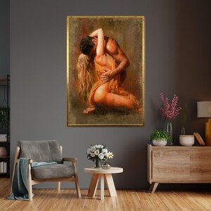 Embrace of Passion Canvas, Romantic Wall Art, Couple in Love Poster, Sensual Art Print, Wall Art Canvas Design, Ready to Hang Decoration