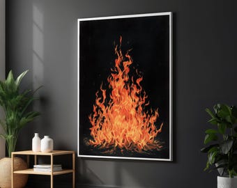 Lienzo de llamas de fuego vibrantes, arte mural abstracto moderno, pintura de fuego naranja y rojo brillante, decoración atrevida para el hogar, listo para colgar.