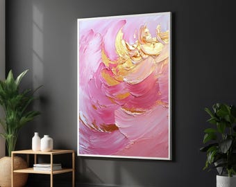 Abstract Pink  Gold Canvas, Wall Art Canvas Design, Ready To Hang Decoration, Modern Home Decor, Acrylic Painting