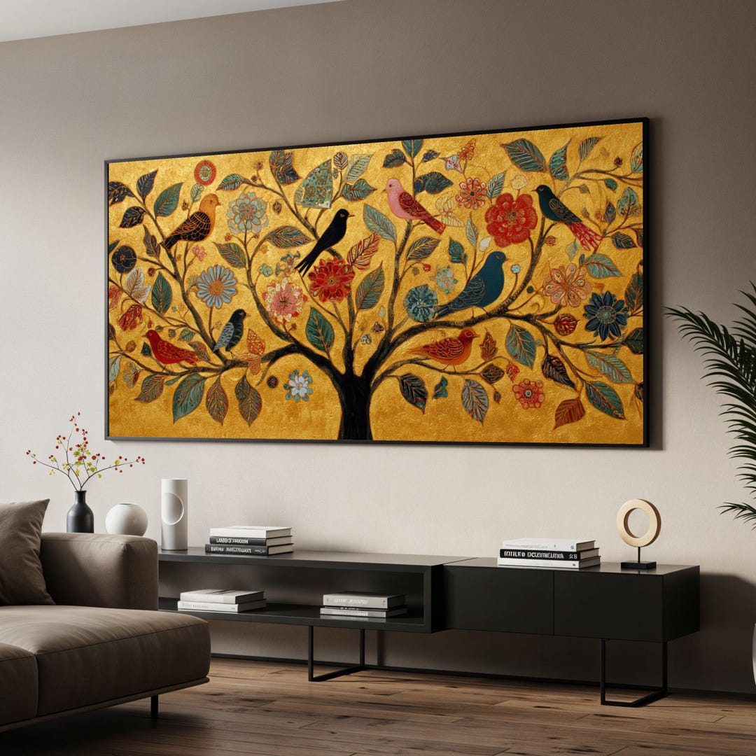 Golden Tree of Life Canvas, Ornate Bird and Floral Wall Art, Gustav ...