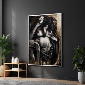 Passionate Embrace Canvas, Abstract Couple Art, Wall Art Canvas Design, Romantic Lovers Painting, Framed Canvas Ready to Hang Decor