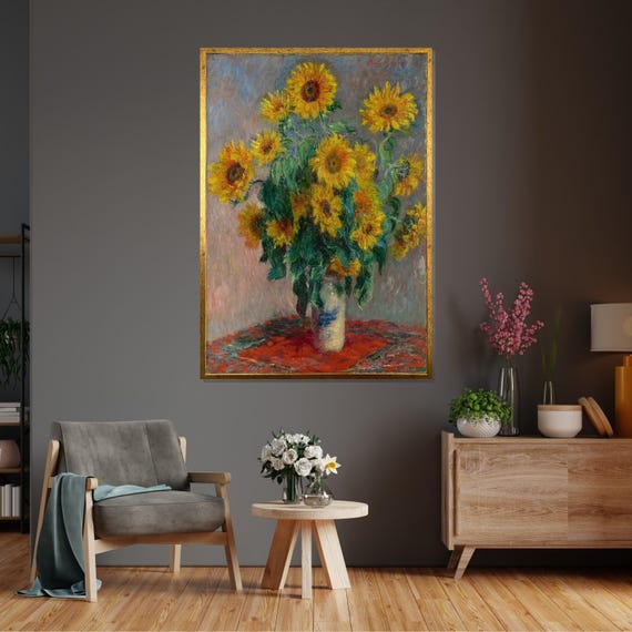 ひまわりのキャンバスアート、クロード・モネの壁アート、花の印象派