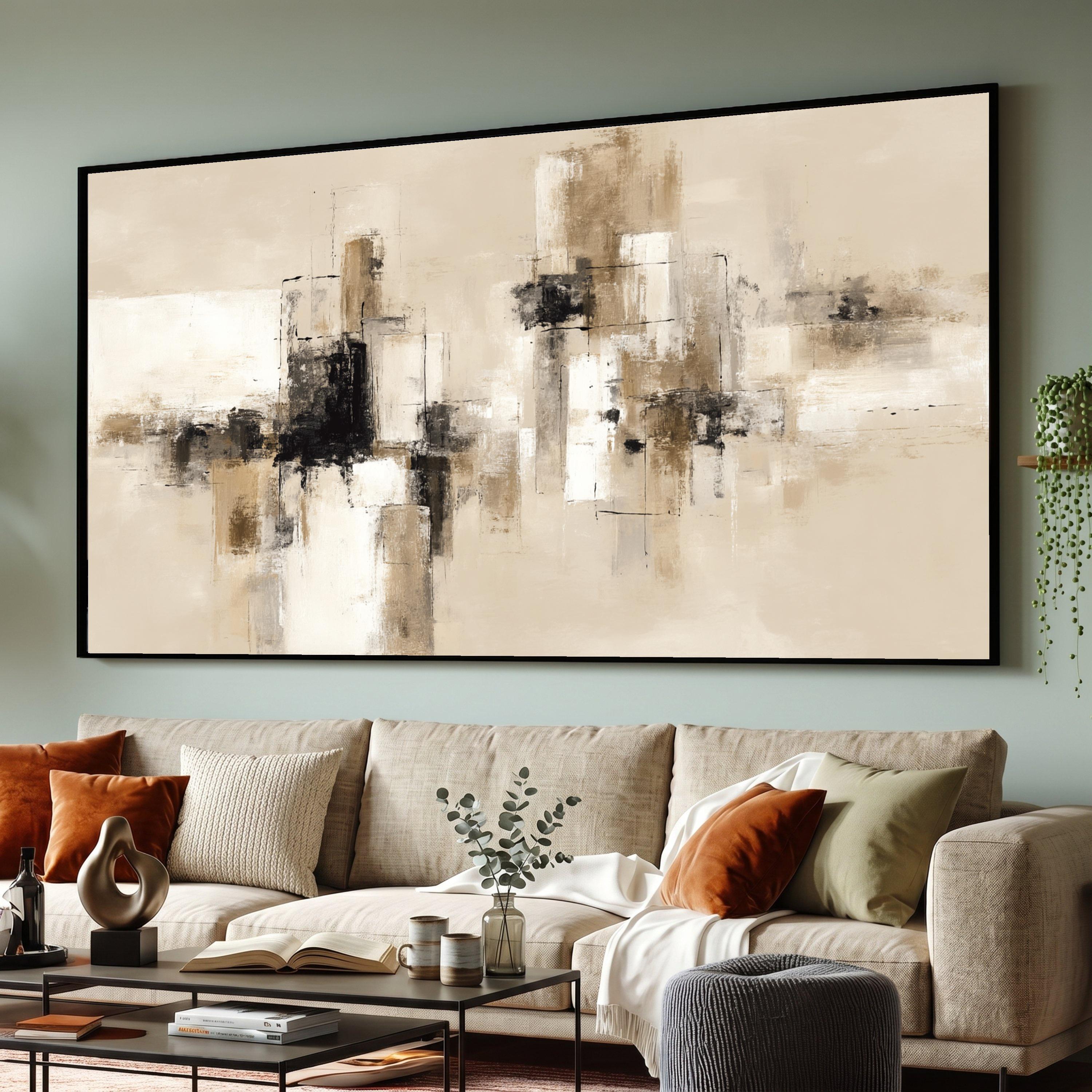 Modern Abstract Geometric Canvas Wall Art, Neutral Tones Painting ...