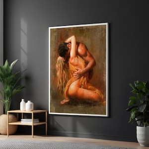 Embrace of Passion Canvas, Romantic Wall Art, Couple in Love Poster, Sensual Art Print, Wall Art Canvas Design, Ready to Hang Decoration