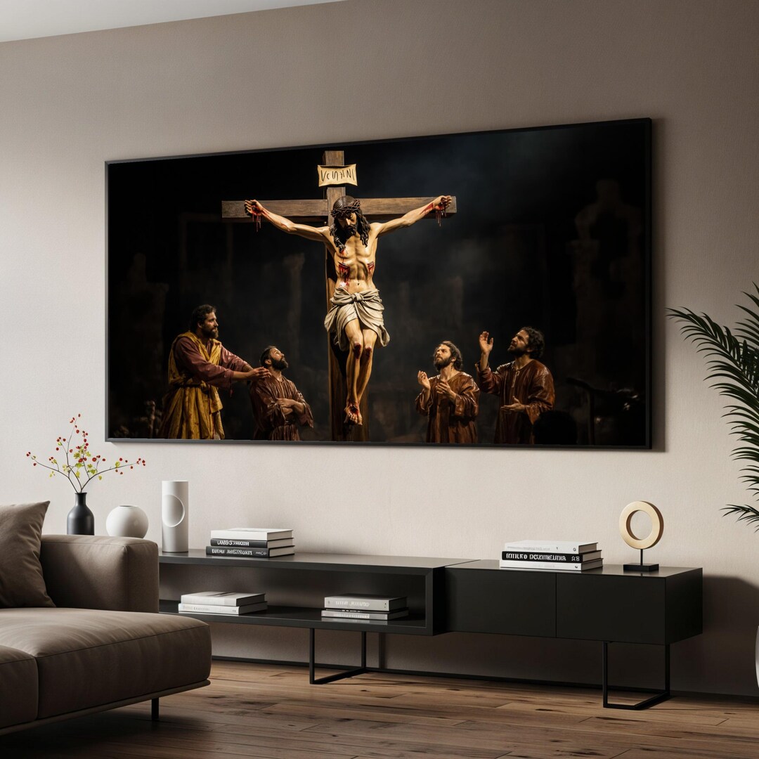 Jesus on the Cross Canvas, Crucifixion Scene Art, Religious Wall Art ...