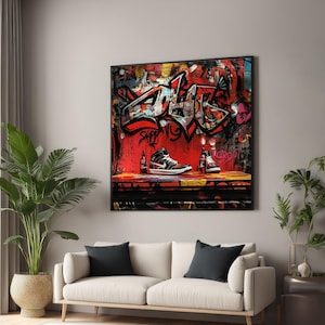 Graffiti Sneakers Canvas Art, Urban Street Wall Art, HipHop Sneakers Print, Wall Art Canvas Design, Gotowy do powieszenia wystrój Sneak
