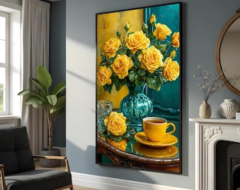 水彩画の花瓶、バラのガラス花瓶、オリジナル絵画、ガラスに入った