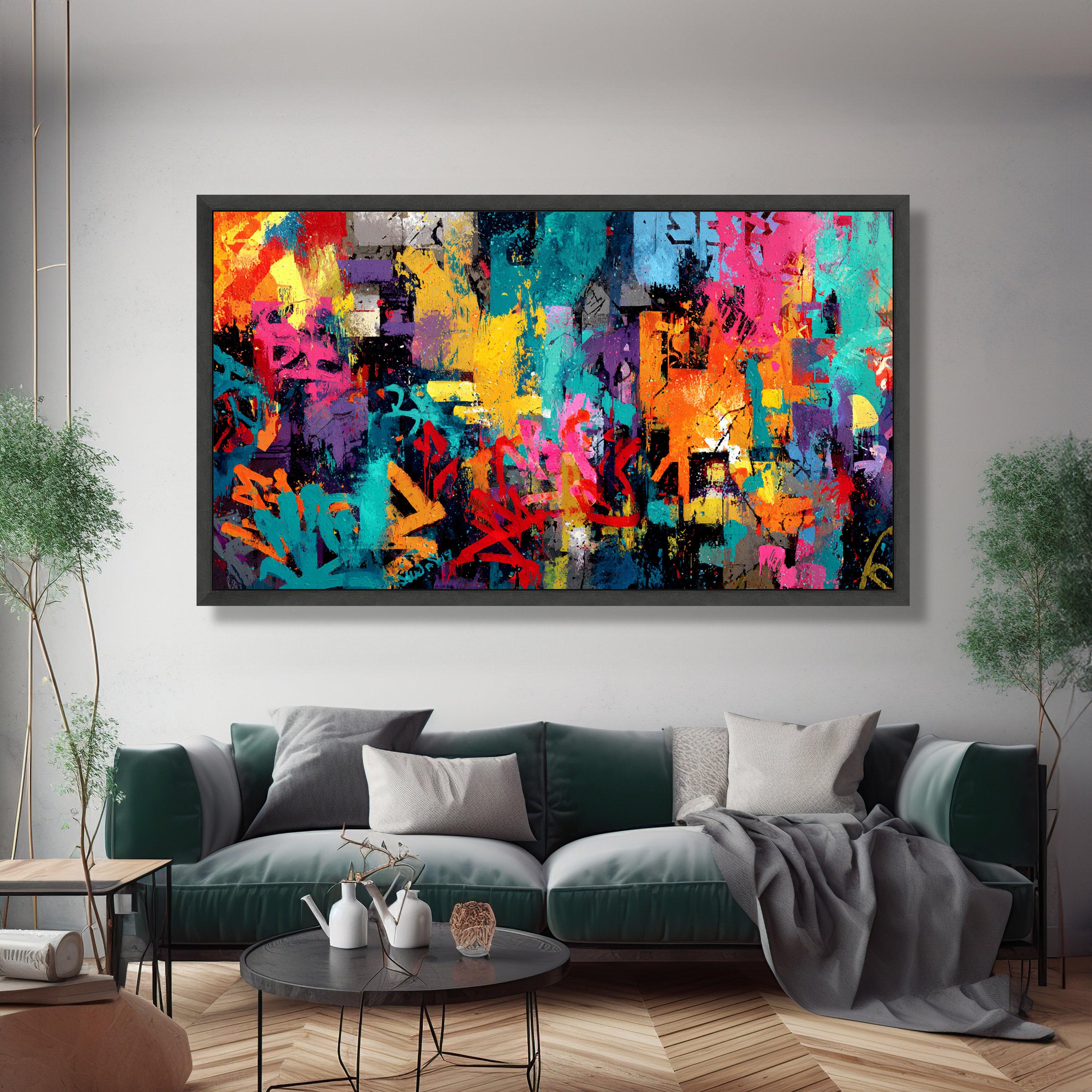 Vibrant Urban Abstract Canvas, Colorful Street Art Wall Decor, Modern ...