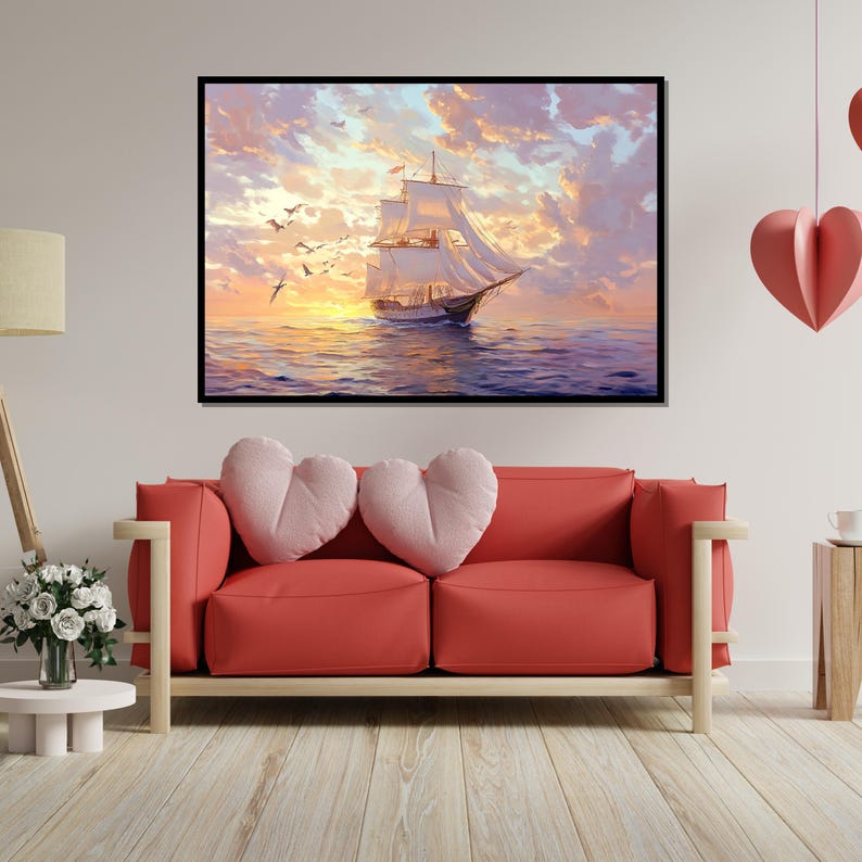 Majestic Sailboat Sunset Canvas, Seascape Wall Art, Nautical Decor, Ocean Painting, Sailing Ship Art, Wall Art Canvas Design, Ready to Hang
