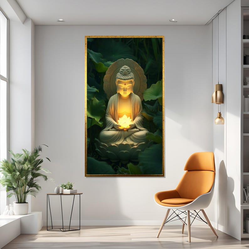 Illuminated Buddha Canvas, Spiritual Serenity Wall Art, Meditation Decor, Zen Art Print, Peaceful Buddha Artwork, Ready to Hang Canvas