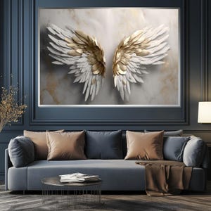 Gold Feather Wings Canvas, Angel Wings Wall Art, Elegant Feather Decor, Wall Art Canvas Design, Ready to Hang Decoration