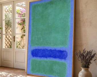Mark Rothko Abstract, Green and Blue Color Blocks Canvas, Modern Minimalist Wall Art, Contemporary Home Decoration, Ready to Hang Canvas