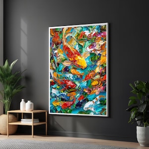 Vibrant Koi Canvas, Colorful Fish Art, Koi Pond Wall Print, Abstract Water Art, Wall Art Canvas Design, Ready To Hang Decoration