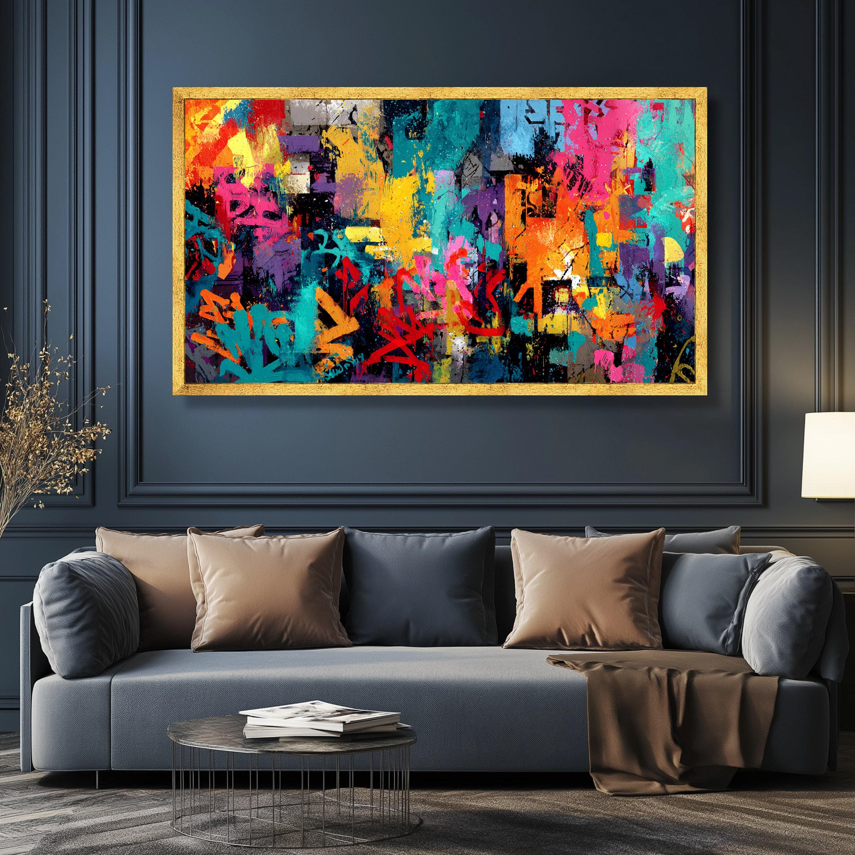 Vibrant Urban Abstract Canvas, Colorful Street Art Wall Decor, Modern ...