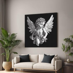 Baroque Cherub Canvas Art, Angelic Wall Art, Classical Sculpture Print, Wall Art Canvas Design, Ready to Hang Decoration