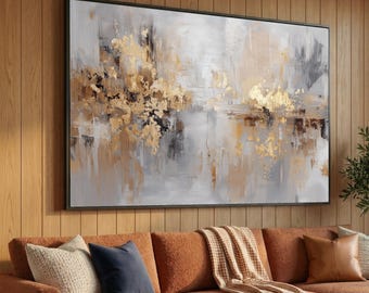 Modern Abstract Gold Leaf Canvas Wall Art, Metallic Art Print, Contemporary Neutral Tones, Luxury Home Decor, Ready to Hang Canvas