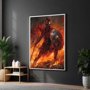 Warrior Spartan Canvas Art, Ancient Soldier Wall Print, Battle Scene Poster, Wall Art Canvas Design, Ready to Hang Decoration