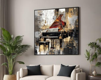 Abstrakter Konzertflügel Leinwand, Musik Wandkunst, Modernes Klavier Druck, künstlerisches Leinwanddesign, fertig zum Aufhängen, Musikdekorleinwand