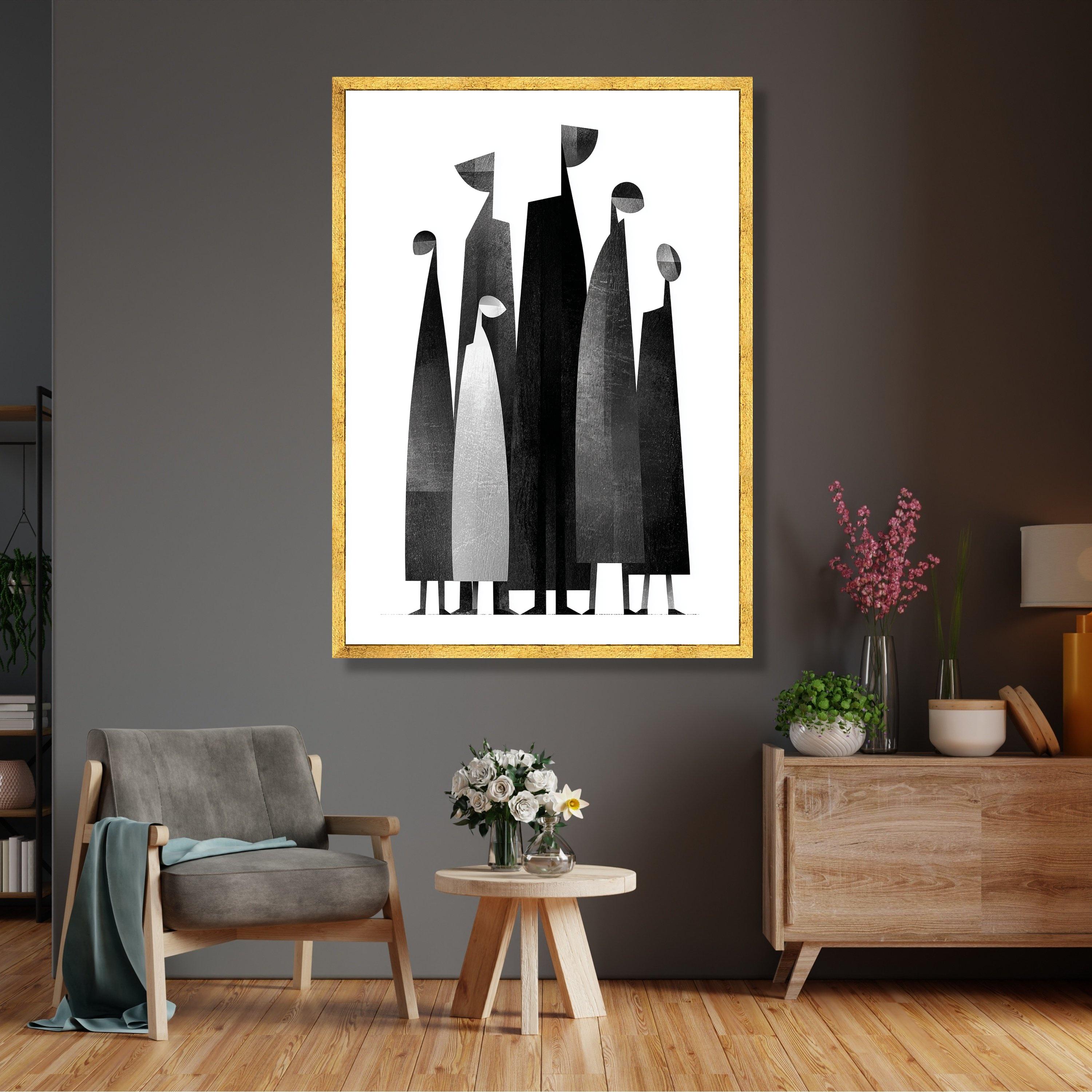 Modern Abstract Figures Canvas, Black White Geometric Wall Art ...