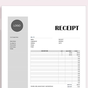 Receipt Template Printable for Small Business | Editable Customer Sales & Billing Receipt Form | Digital Minimalist Receipt Design | PDF