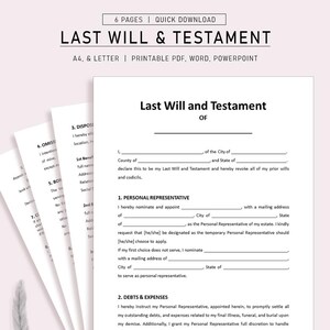 Last Will and Testament | Editable Last Will and Testament Template | Printable Last Will and Testament Form |PDF. Word, PPT| Instant Downld
