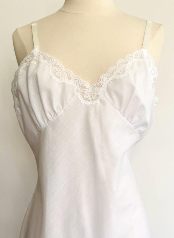Vintage White Slip Nightie Nightgown Semi Sheer Cotton Blend 60s 70s 80s
