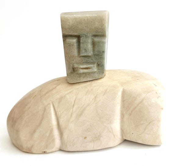 Vintage Marble Stone Sculpture Statue Minimalist Modernist Neutral Aboriginal Style