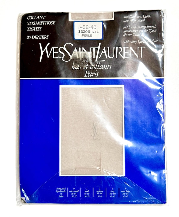 Vintage YSL Embroidered Hosiery Logo Embroidery Tights Hose NOS Yves Saint Laurent Designer Made in W Germany Pearl Sheer Nude Buff Perle