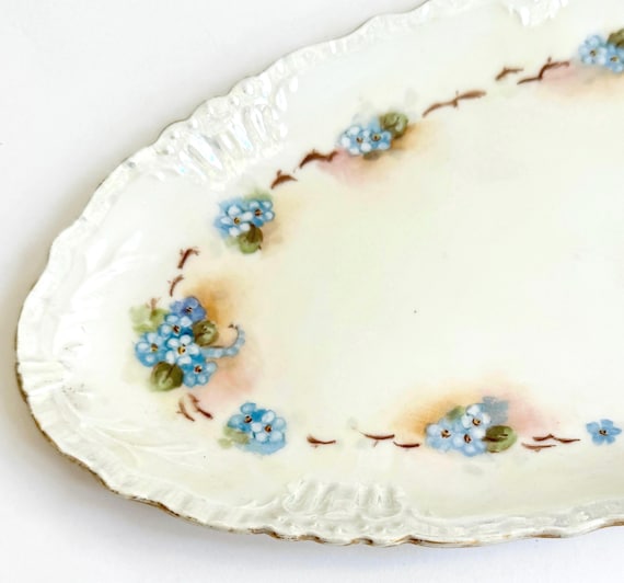 Vintage Limoges Tray Jean Pouyat Iridescent Floral Serving Platter