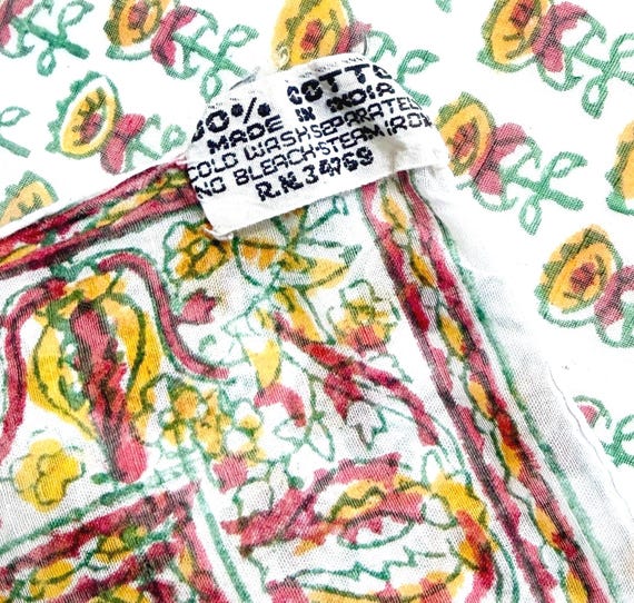 Vintage 70s Indian Cotton Bandana Scarf Gauzy Light As Air Floral Print Cotton