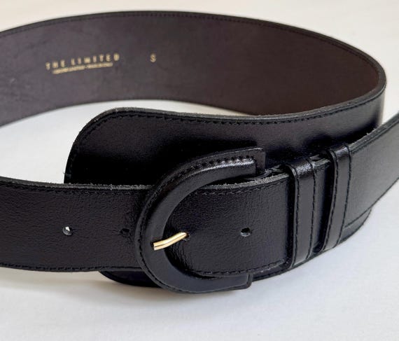 Wide Black Leather Belt Made in Italy by The Limited Vintage 80s 90s Smooth Black Leather Minimalist Neutral Waist Belt