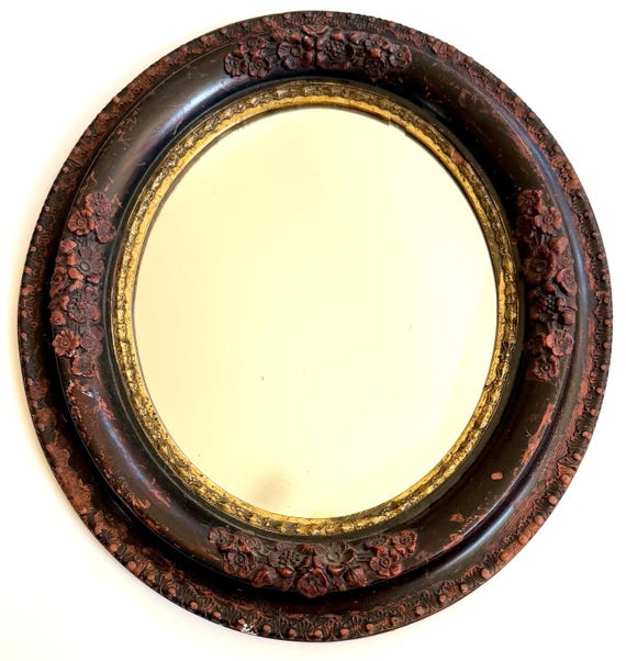 Antique Victorian Floral Carved Wood Mirror Gilt Detail 19th Century