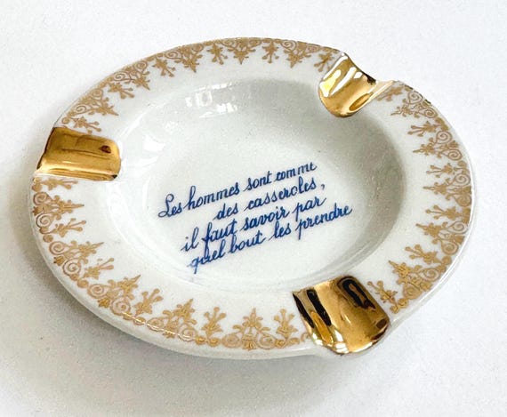 Vintage Limoges for Gimbels Department Store Ashtray White French Porcelain Decorative Dish Gilt Edge