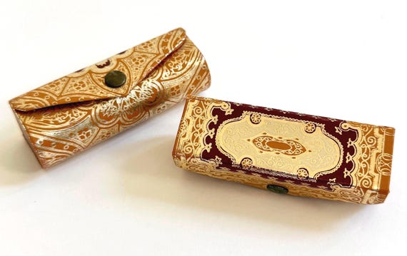 Vintage Italian Fiocchi Gold Lipstick Case Made in Italy Mirror Makeup Box