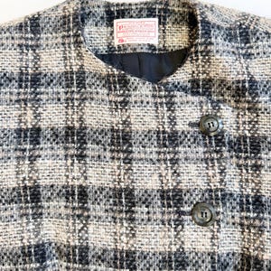 Vintage Pendleton Woolen Mills 70s 80s Plaid Collarless Jacket Soft Gray Plaid Virgin Wool Made in USA image 2