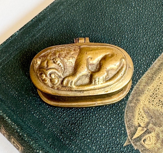 Vintage Solid Brass Lion Box: Mid-Century Stamped India