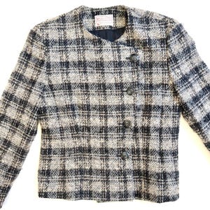 Vintage Pendleton Woolen Mills 70s 80s Plaid Collarless Jacket Soft Gray Plaid Virgin Wool Made in USA