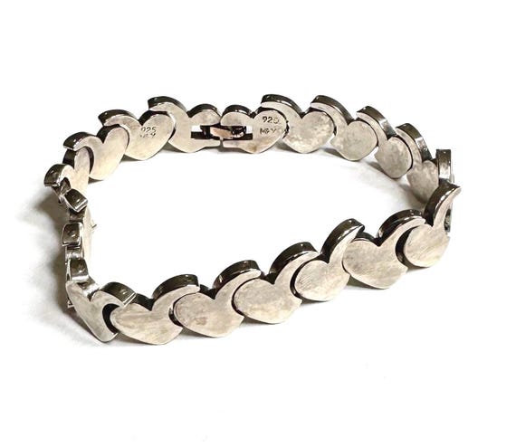 Sterling Silver Heart Bracelet Vintage Taxco Mexican 925 Sterling Silver Heart Linked Link Bracelet Modernist Minimalist Sculptural Love