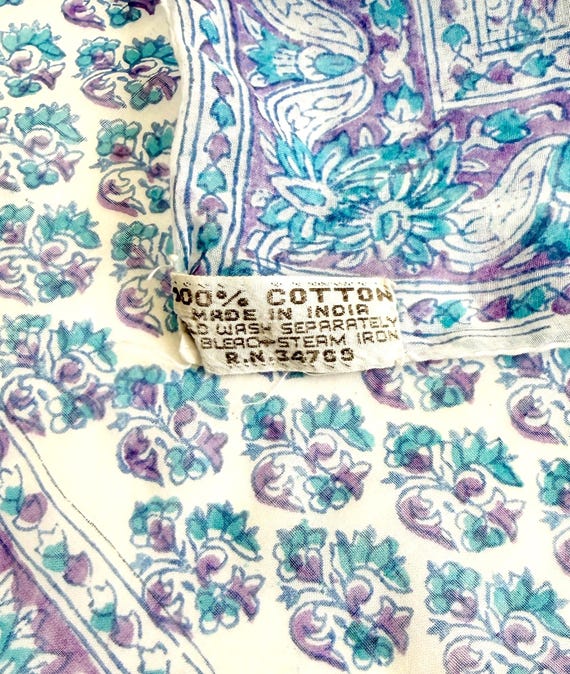 Vintage 70s Indian Cotton Bandana Scarf Gauzy Light As Air Floral Print Cotton