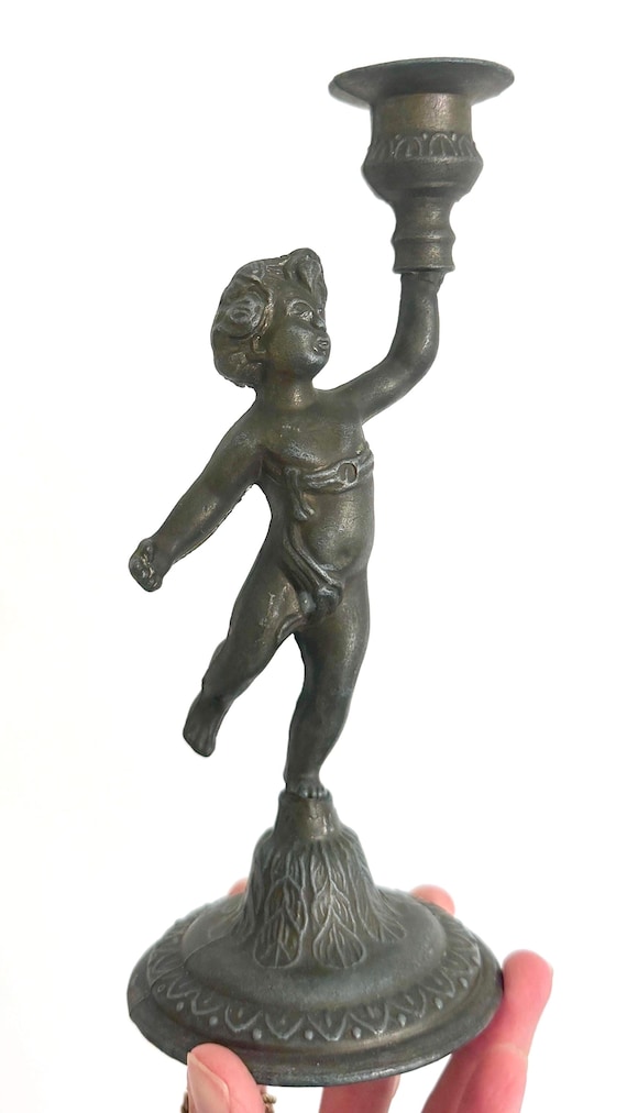 Vintage Cherub Metal Candlestick Holder French Decor