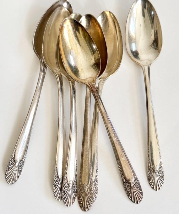 Silver Plate Spoon Set Antique Vintage Crown Silver Plate Floral Embossed Decorative Dessert Classic Decorative Cutlery Flatware Silverware