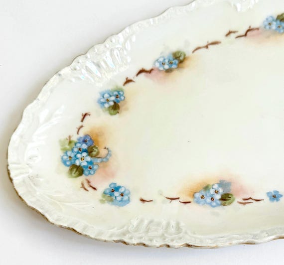 Vintage Limoges Serving Plate: Jean Pouyat Iridescent Floral Platter