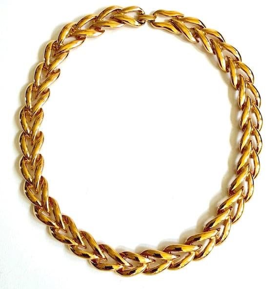 Vintage Gold Link Choker Necklace 80s 90s Napier