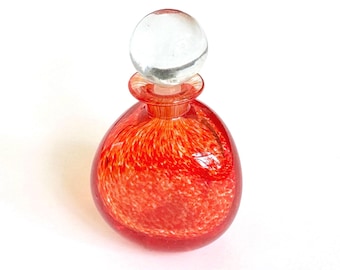 Signed Vintage Hand Blown Perfume Bottle with Stopper Tomato Red Glass Art