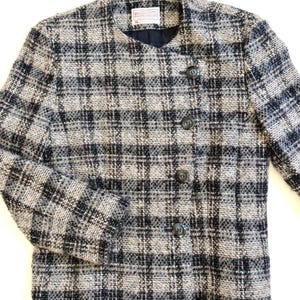 Vintage Pendleton Woolen Mills 70s 80s Plaid Collarless Jacket Soft Gray Plaid Virgin Wool Made in USA image 4