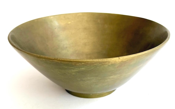Mid Century Heavy Cast Solid Brass Bowl Vintage Virginia Metalcrafters