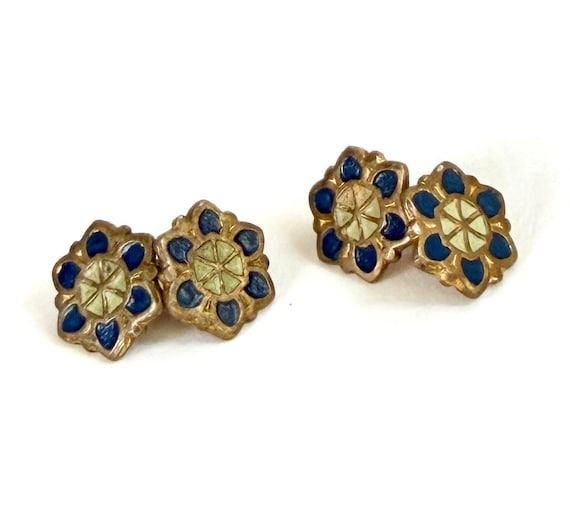 Antique Enameled Brass Cuff Links Black Tie Wedding Shirt