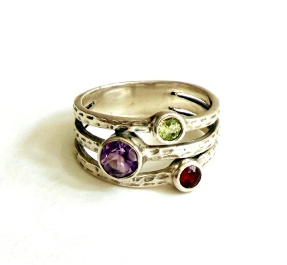 Vintage Sterling Silver Gemstone Band Ring Size 8.25