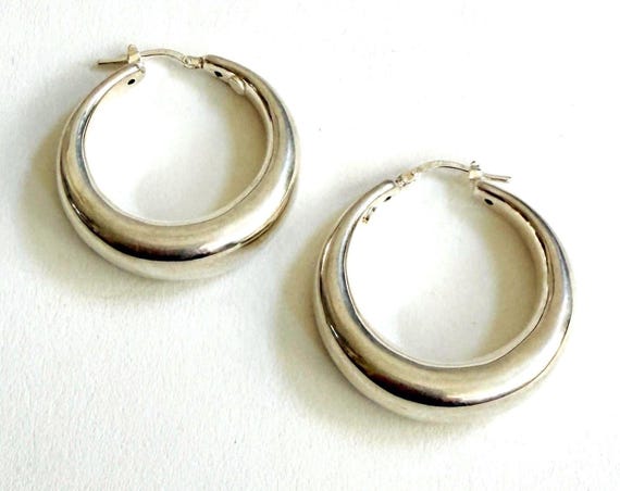 Vintage Italian 950 Sterling Silver Hoop Earrings Minimalist Milor Italy Hoops