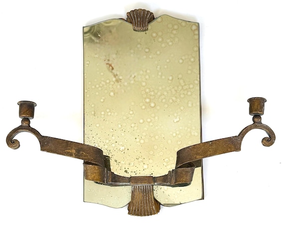 Heavy French Art Deco Style Mirrored Girandole Wall Candle Sconce
